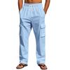 Men's new four seasons thin section breathable workwear multi-pocket loose casual trend wide-leg trousers