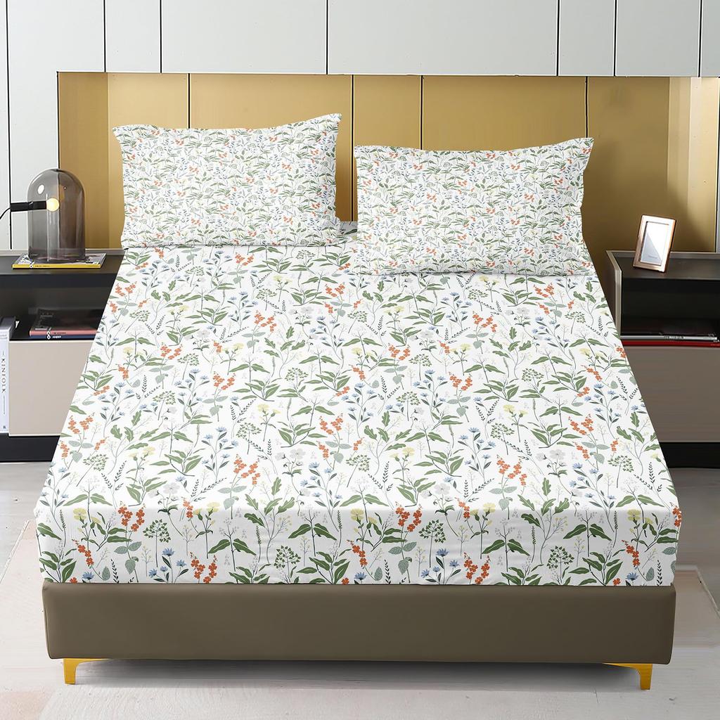 Plant Geometric Shape Pattern Bed Hat Three-Piece Digital Printing Bedding Set Adult Children
