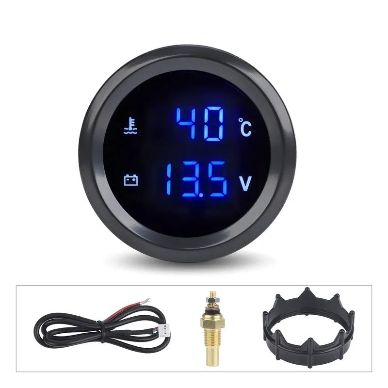 52mm Car Digital Turbo Boost Gauge Oil Pressure Gauge LED Double Display Water Temperature Voltage Gauge Fit for 12v/24v Cars