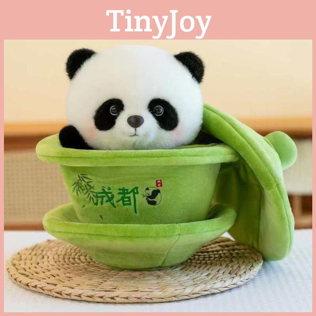 Adorable Creative Plush Panda Toy Featuring Unique Tea Cup Design 25cm Height