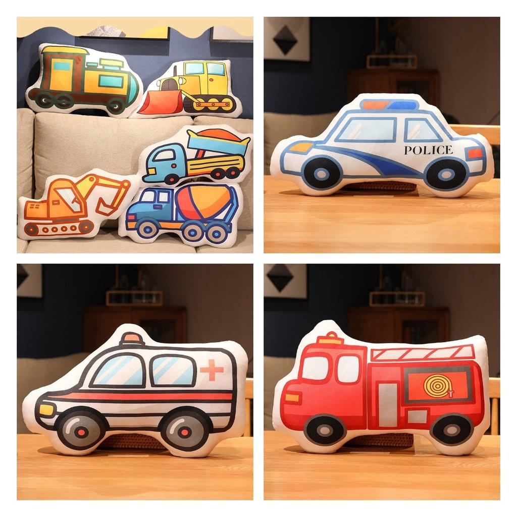Roztomilý kreslený polštářek ve tvaru auta plyšová hračka pro děti Včetně hasičských aut a policejních aut
