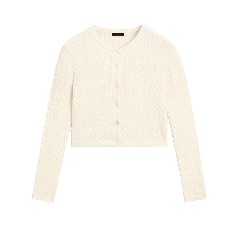 MD Spring New Women's Clothing Casual French Lady Style Cotton Twisted round Neck Knitting Cardigan 5745641