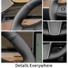 Hand Sewn Steering Wheel Cover,Fit For Tesla Model 3 2017-/Model Y -,Non-Slip Breathable Microfiber Leather Steering Wheel Cover On Wrap Car Interior