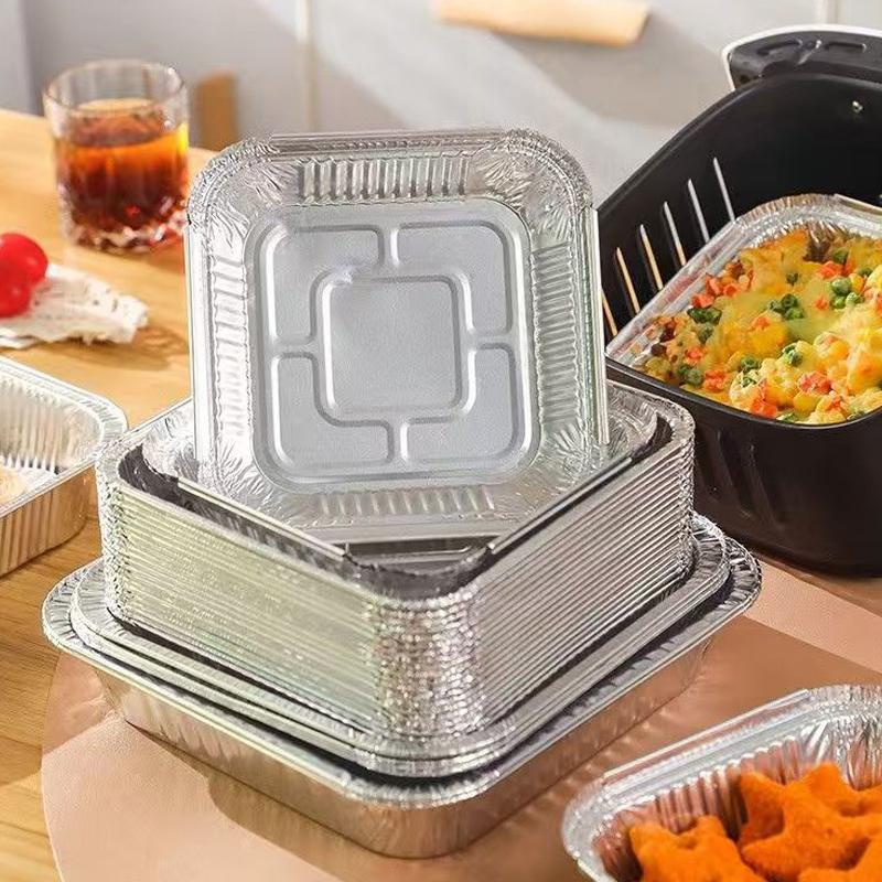 10Pcs 20Cm Air Fryer Aluminum Foil Pan Food Containers Square Oven Bbq Tray Oil-Proof Non-Stick Baking Tool Kitchen Supplies