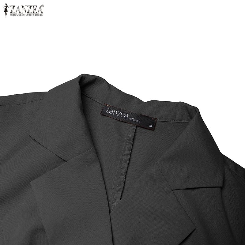 ZANZEA Women Casual Turn Down Collar Solid Color Short Sleeve Dress