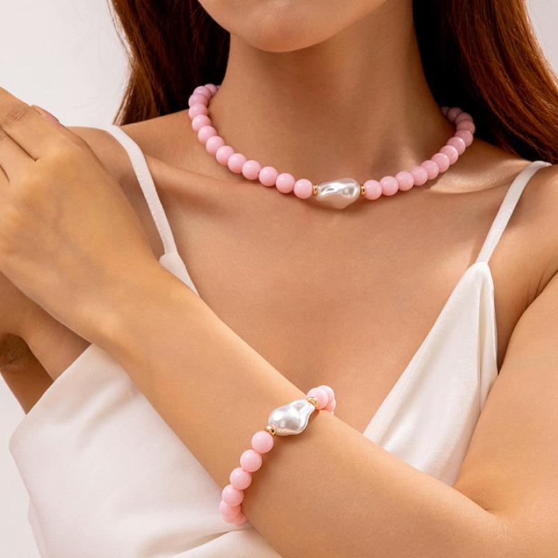Accessories, simple beaded color bracelet jewelry set, geometric creative special-shaped imitation pearl necklace