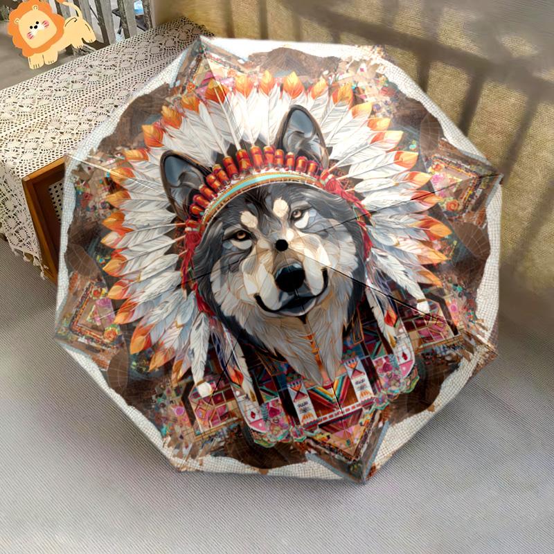 1 PC Automatic Folding Umbrella - Wolf Pattern, Portable & Foldable Design with 8 Ribs, Christmas Birthday Gifts