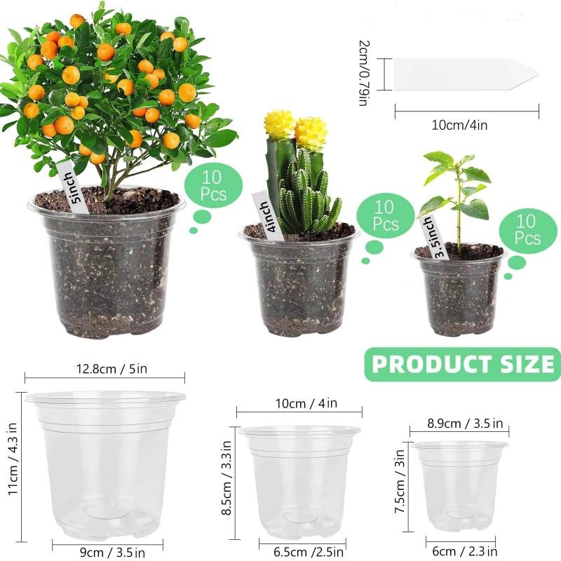 Reinforced Clear Nursery Pots with Drainage Hole,Transparent Variety Pack Plastic Plant Pot Seedling Planter Seed Starter Flower