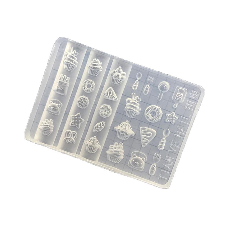 

3D Silicone Nail Art Mold Cake Ice Cream Snack Pattern Design Nail Decor Transparent Manicure Template (As shown-20090)-