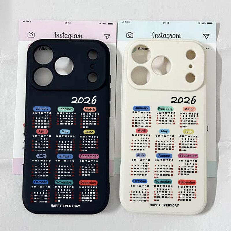 Fashion 2026 Calendar Phone Case For iPhone 15 17 Pro 16 14 13 12 11 XR XS Max 7 8Plus Happy New Year Soft Silicone Cover Fundas
