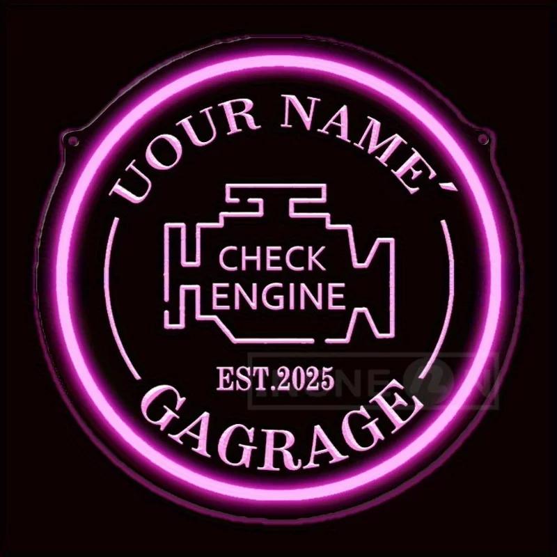 Garage Custom LED Neon Sign USB Wall-Mounted Decor Check Engine Man Cave White Auto Light for Showrooms Gifts Circular