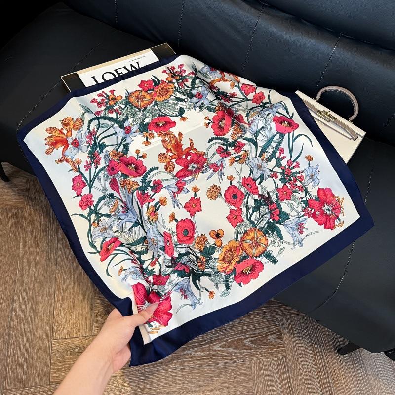 Silk scarf 71 * 71 imitation silk square scarf Korean atmosphere neck silk scarf flower pattern flower polka dot scarf
