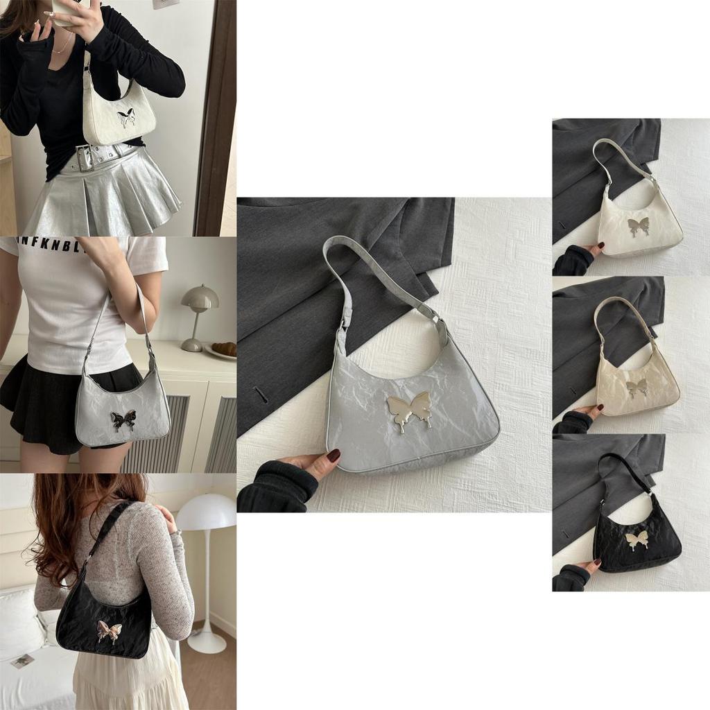 Chic And Stylish Women's Butterfly Underarm Bag In Black White Khaki And Silver Colors