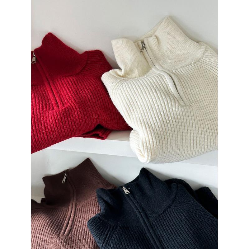 Women's Autumn and Winter Loose and Thickened Design Sense High Neck Zipper Solid Color Knit Short