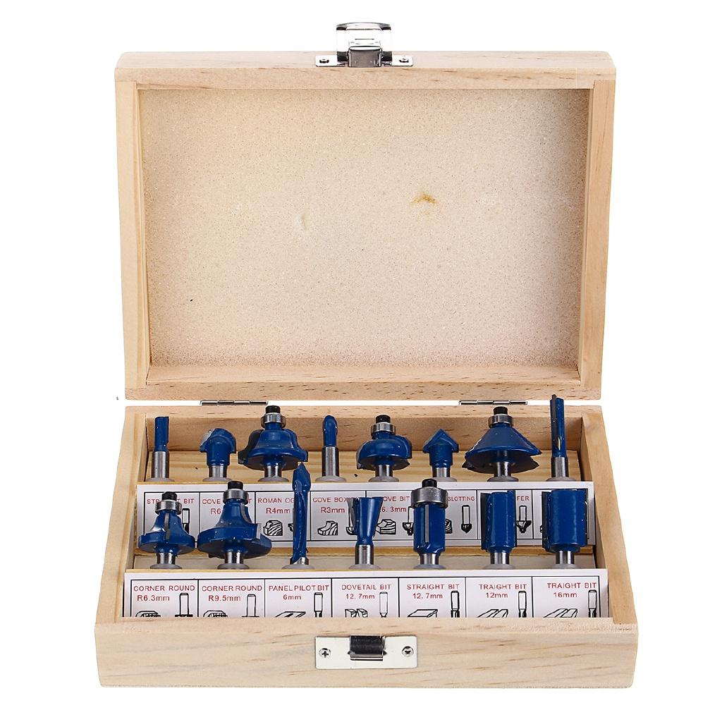 15pcs 1/4 Inch Wood Router Shank Router Bit Wood Working Milling Cutter Bit For Electric Wood Trimmer