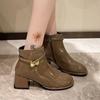 2024 Autumn and Winter New High Heel Women's Boots Fashion Belt Buckle Brand Designer Shoes Casual Short Boots Botas Femininas
