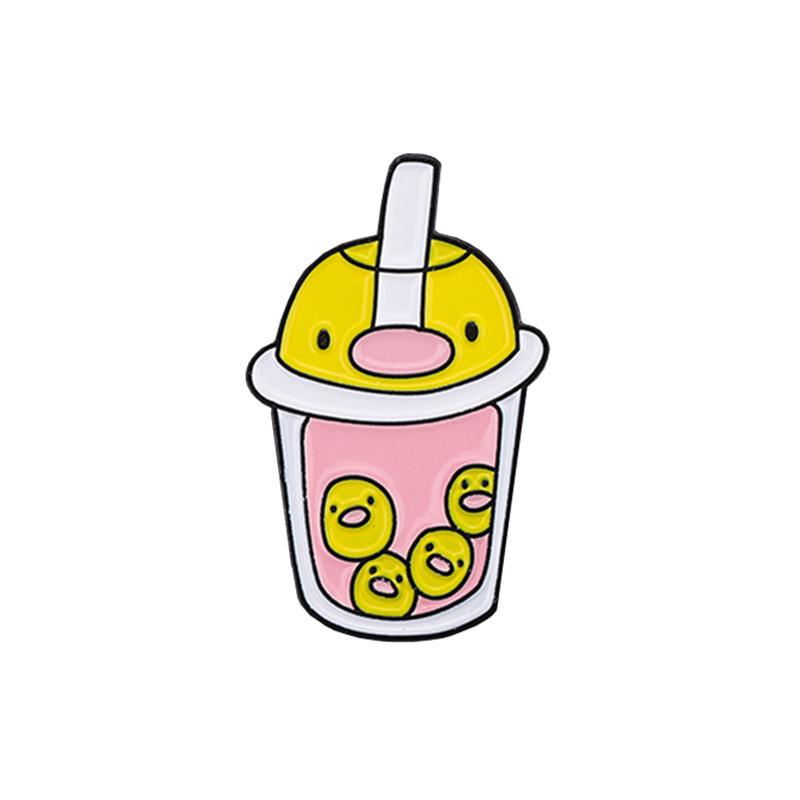 Lemongrass Strawberry Yogurt Brooch - Cute Yellow Duck Pearl Milk Tea