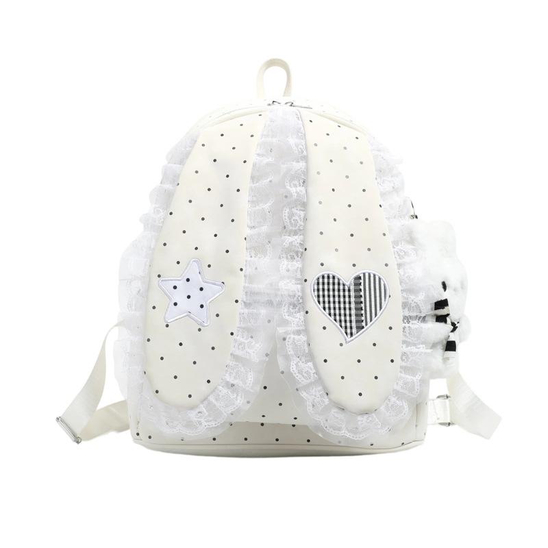 Schoolbag new cute cute cute polka dot lace rabbit ears backpack women's 1011 commuting large-capacity student schoolbag