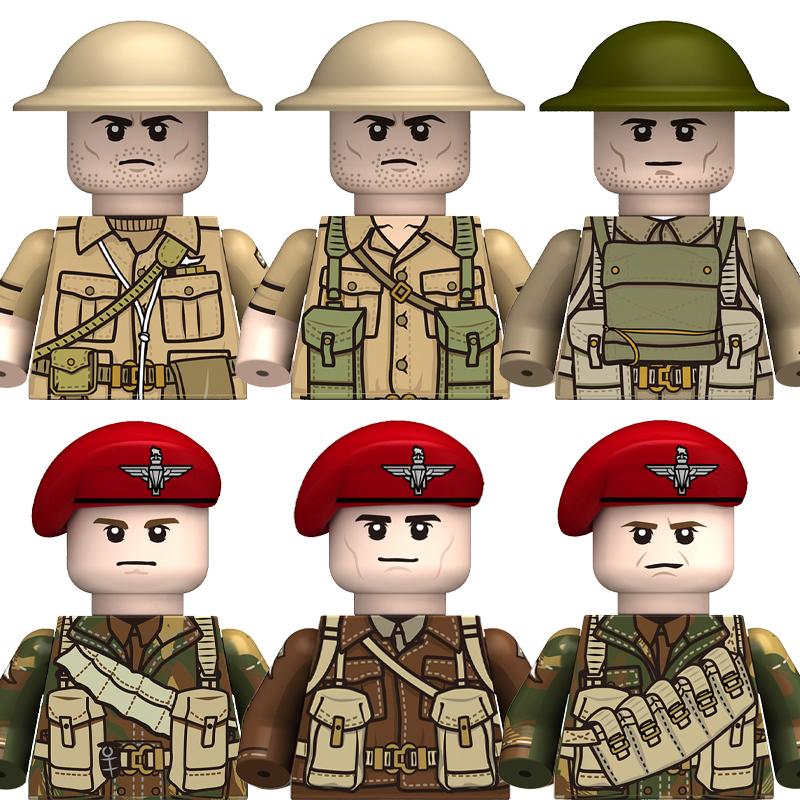 Brytyjski Żołnierz z Karabinem Maszynowym Żołnierz Wojskowy Mini Figurki Modele Zabawki dla Dzieci Klocki Budowlane Prezent Chłopcy Dziewczynki