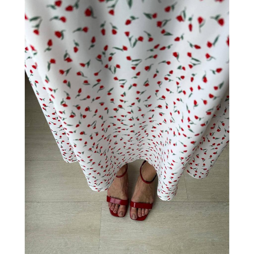 Spring Women's Elegant High Waist A-line Mermaid Hem Floral Cherry Print Skirt Vintage Crossborder European American Style Skirt
