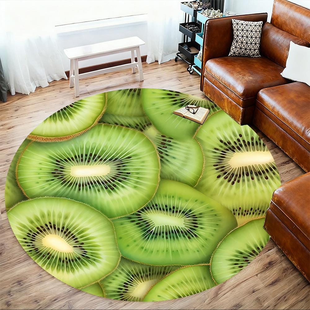 1pc Kiwi Fruit Slices Round Chair Mat Area Rug - Non-Slip, Floor Mat for Office, Bedroom, and Indoor Decor C1125869
