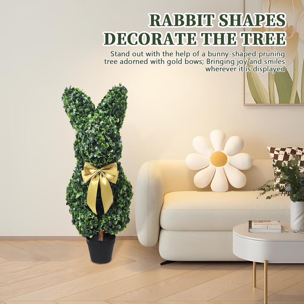 Ornamental Artificial Tree With Golden Bow, Imitation Boxwood Decoration, Suitable For Indoor And Outdoor Porch Decoration