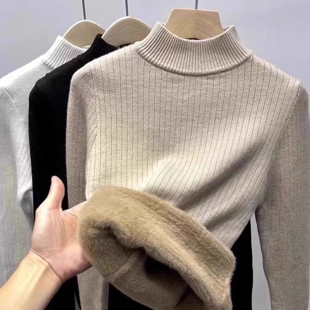 Men s and Women s Semi-High Neck Velvet-Lined Base Layer Sweater for Autumn and Winter 2025 S