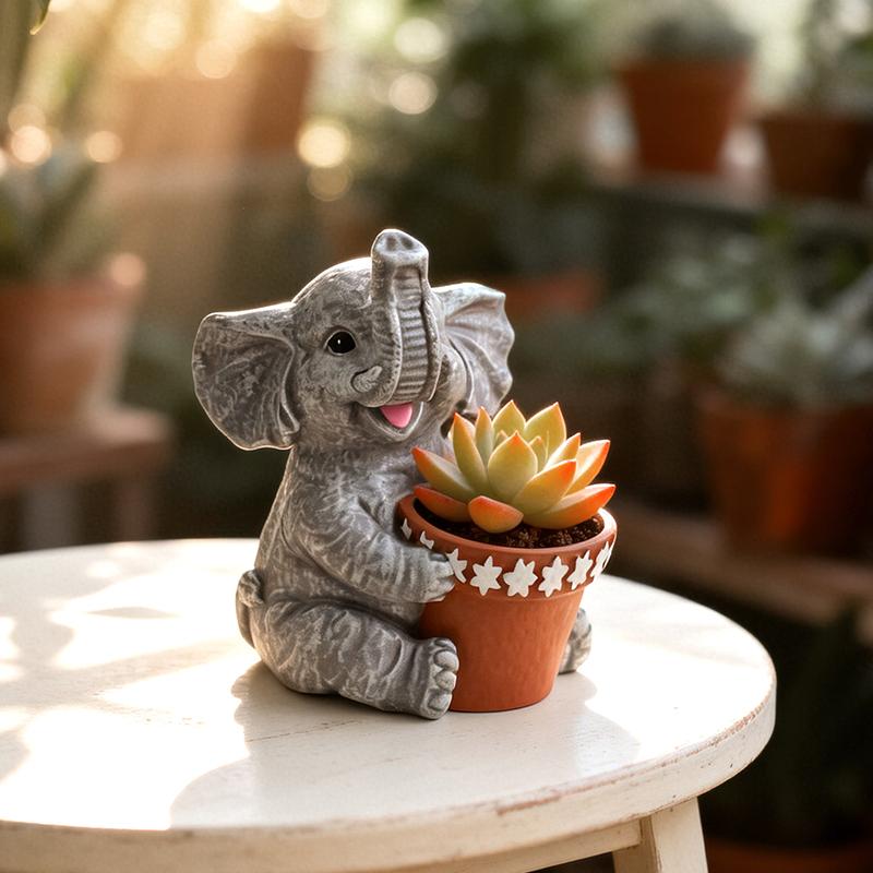 Antique Bronze Elephant Planter Pot Holding Pansy Flowers for Indoor Outdoor Garden Patio Home Decor Unique Gift for Plant Lover