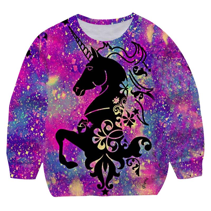 2025 New Cartoon Pink Unicorn Hoodies Girl Garden Collar Clothes Children's Fashion Hoodie Autumn Casual Bathroom Round Neck Pullover Sweater