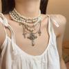 Fashionable Diamonds Sturdy Alloy Crosses Choker Necklace Pendant with Elegant Pearls Jewelry Accessory for Girls