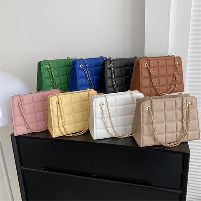Bolsa Pequena Quadrada com Cor Doce Xadrez Recuada Trendy Retrô Casual Textura Outono Transversal Ombro Corrente