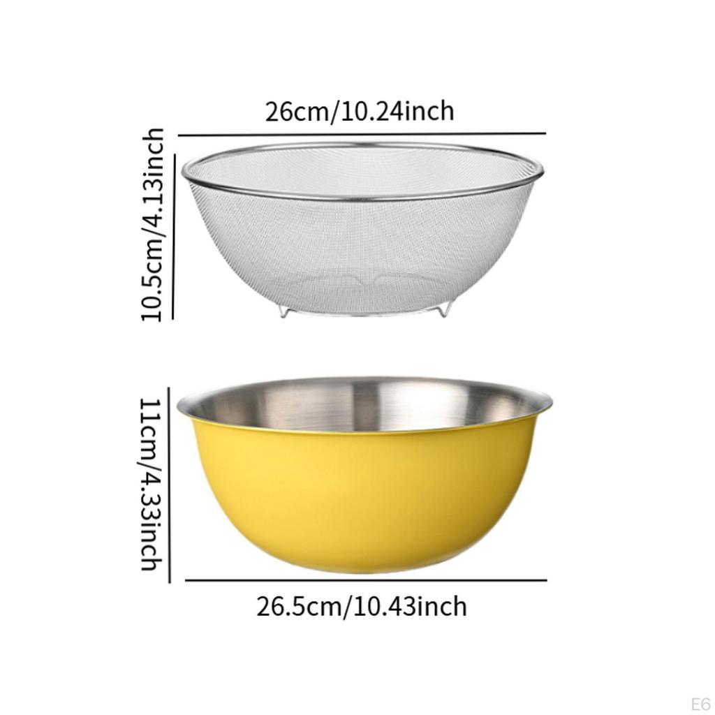 2 Pieces 304 Stainless Steel Colander, with Mixing Bowl, Drainer Basket Basin Pasta Rice