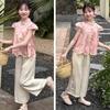 Retro Chinesischer Stil Mädchen Sommer Set: Modisches Zweiteiler-Outfit für Tweens