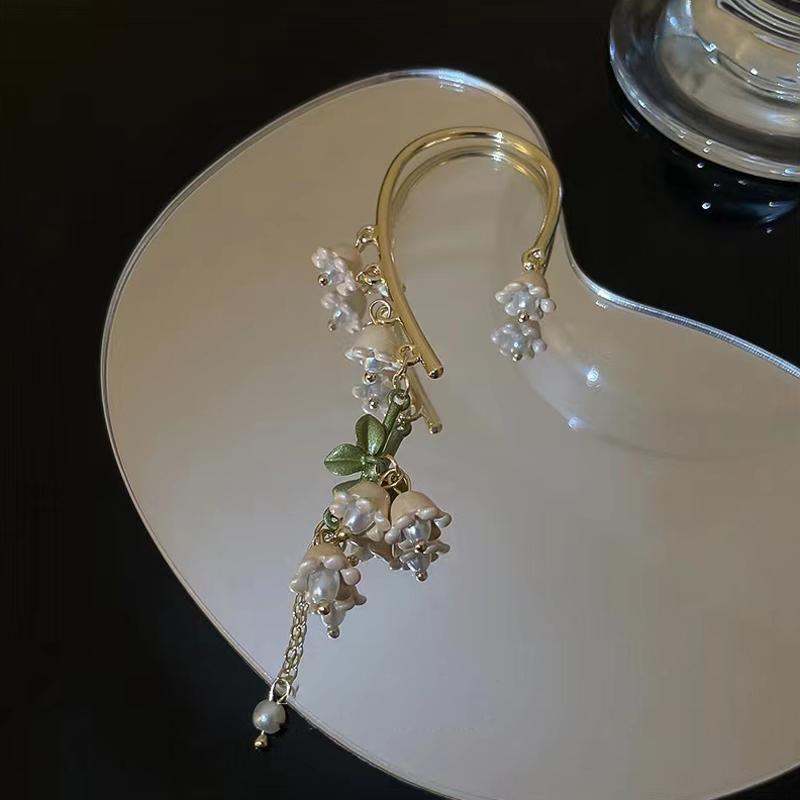 Lily Of The Valley Pearl Green Ear Hook For Women Statement Earring Boutique Jewelry Party Wedding Date Gift