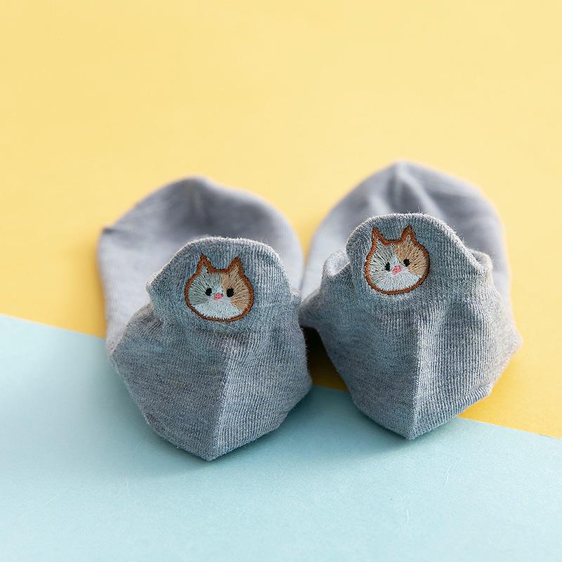 Women's 3D Embroidered Cat Cotton Ankle Socks