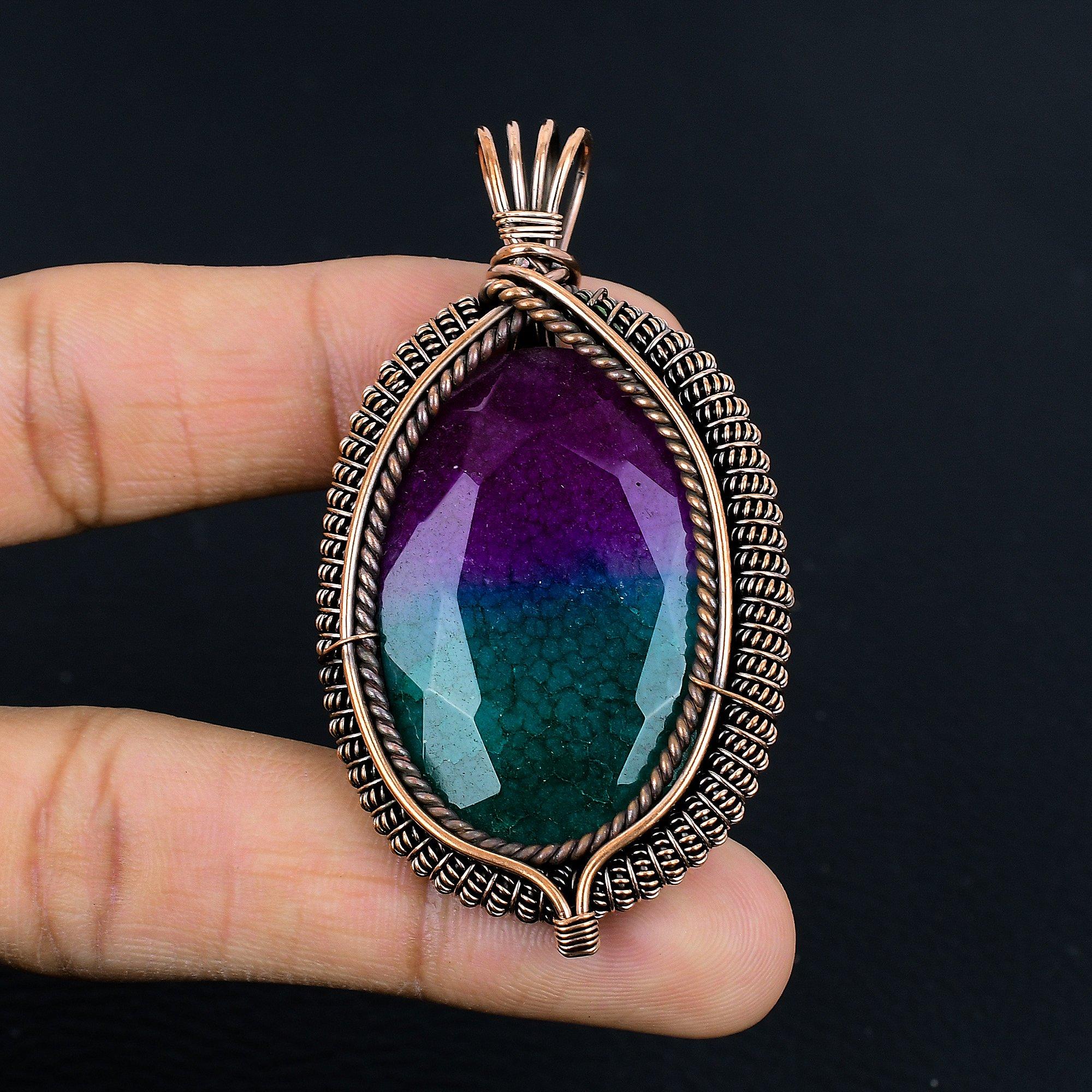 

Watermelon Quartz Pendant Gemstone Handmade Jewelry, 999 Copper Wire Wrapped Pendant, Gift For Wife Jewelry 2.55 Inches