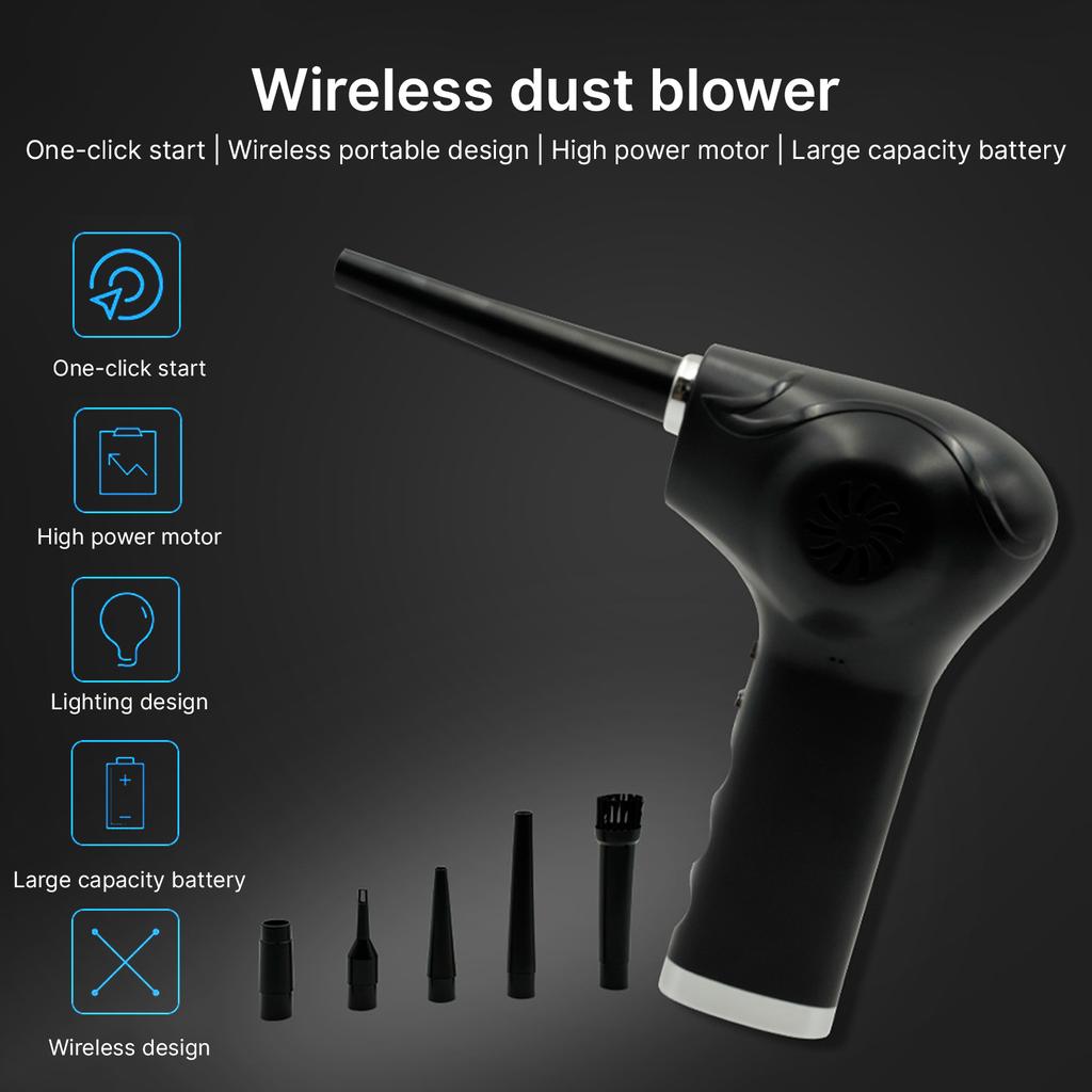 Electric   Duster with Light 60000RPM 2 Gears   Rechargeable Cordless Handheld   Blower with 5 Nozzles for Home PC Keyboard Car Interior 