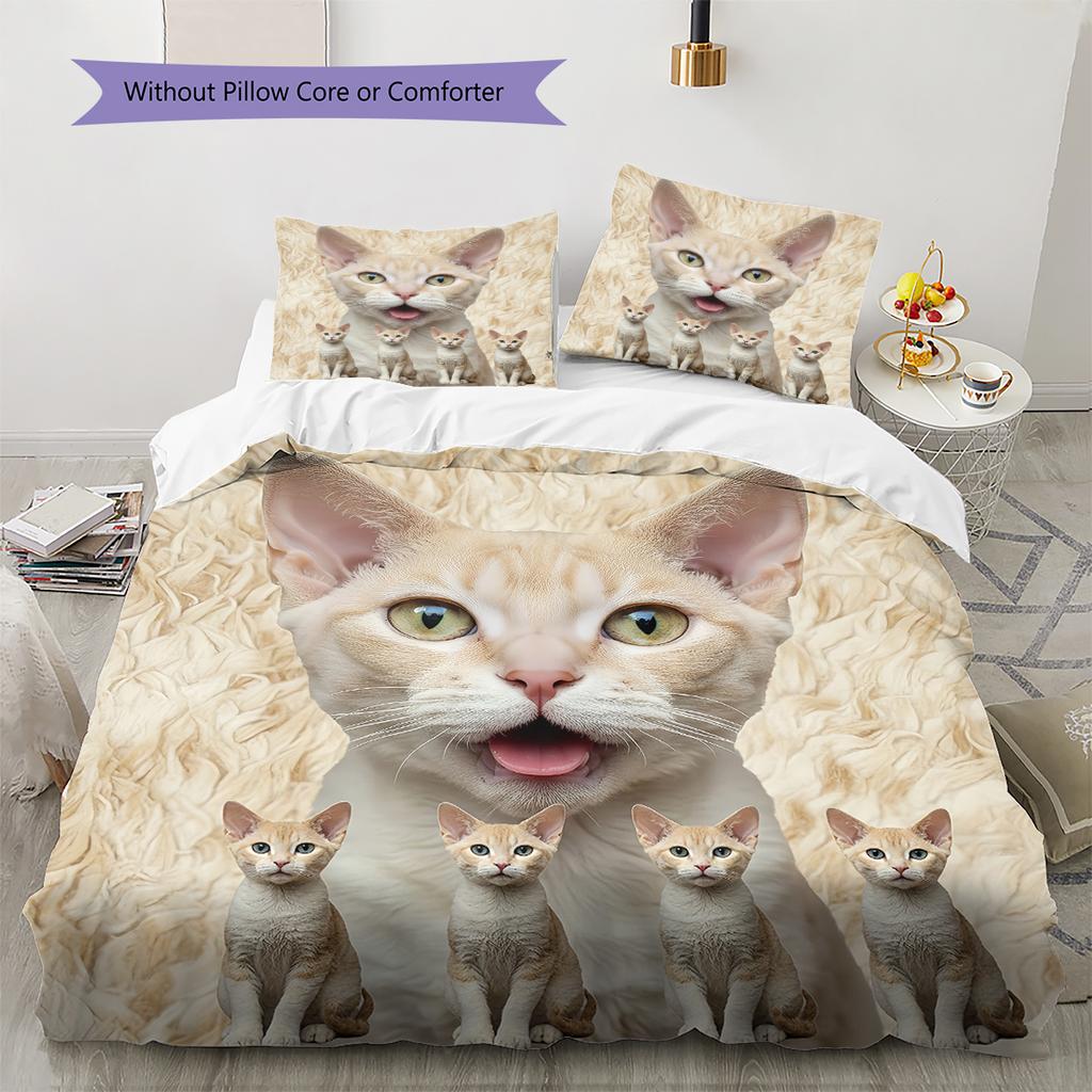Cute Yellow Cat Pattern Bedding Quilt Set Quilt Cover Pillowcase Home Decoration Gift (1 * duvet cover + 2 * pillowcase, without core)