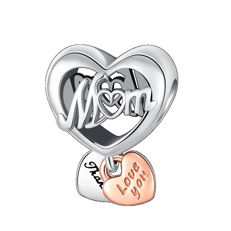 925 Silver Heart Mum Dangle Dream Catcher Charm DIY Jewelry For Women Original Bracelet Beads