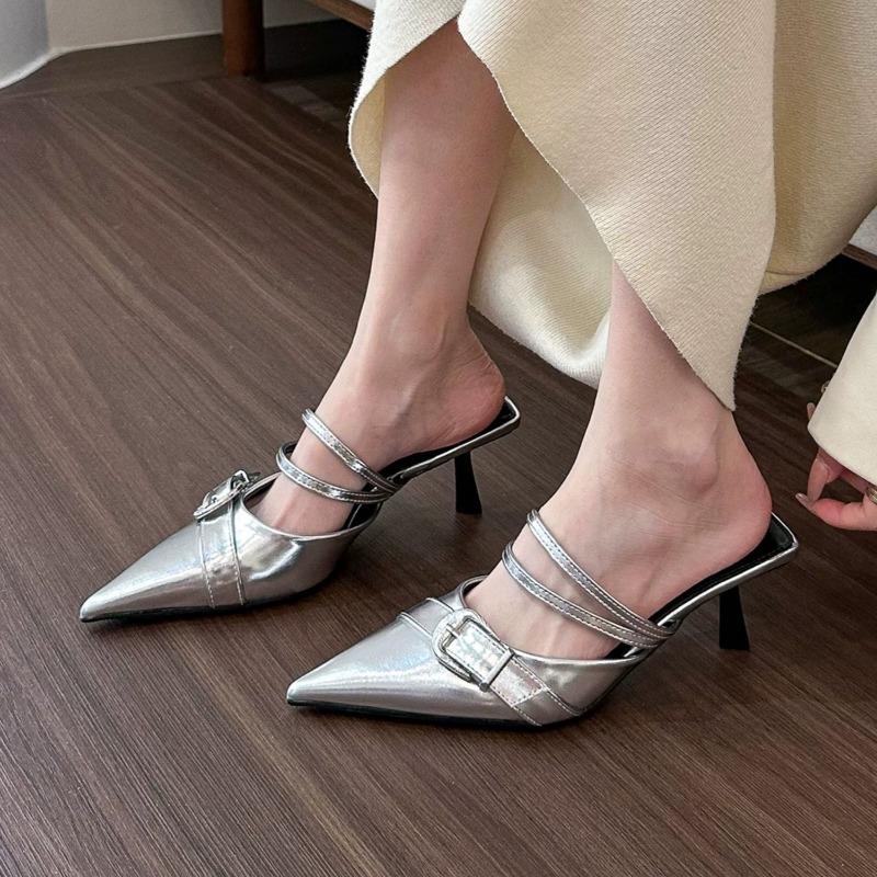 Fashion Pointed Toe High Heels Slippers Women Mules Shoes Summer Sandals Woman Flip Flops 2025 Elegant Dress Slides Party Pumps Mujer
