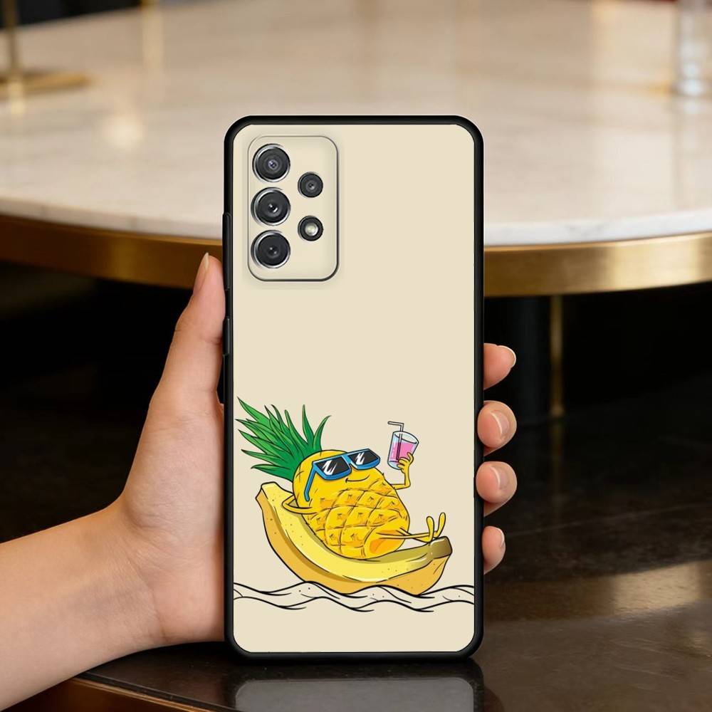 S-Summer P-Pineapple Soft Silicone Black Cover Phone Case For Samsung Galaxy A73,A72,A71,A70,A53,A52,A51