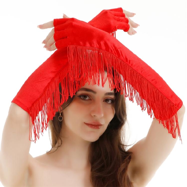 

Вечірні рукавички з бахромою, рукавички без пальців, рукавички для сценічних виступів, нарукавники, рукавички, церемоніальні рукавички для офіційних заходів червоний