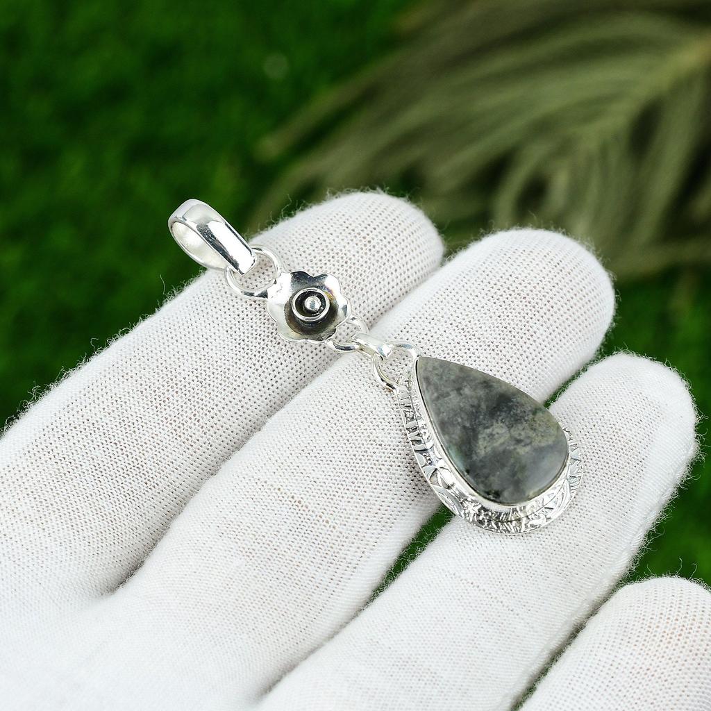 Gift For Her 925 Sterling Silver Natural Solar Moss Agate Gemstone Pendant