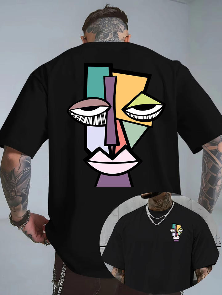 Men Artist T-shirt Fashion 2026 Summer Daily Outdoor Sportswear Vintage Cubist Print Cotton Tees Casual Short Sleeve Unisex