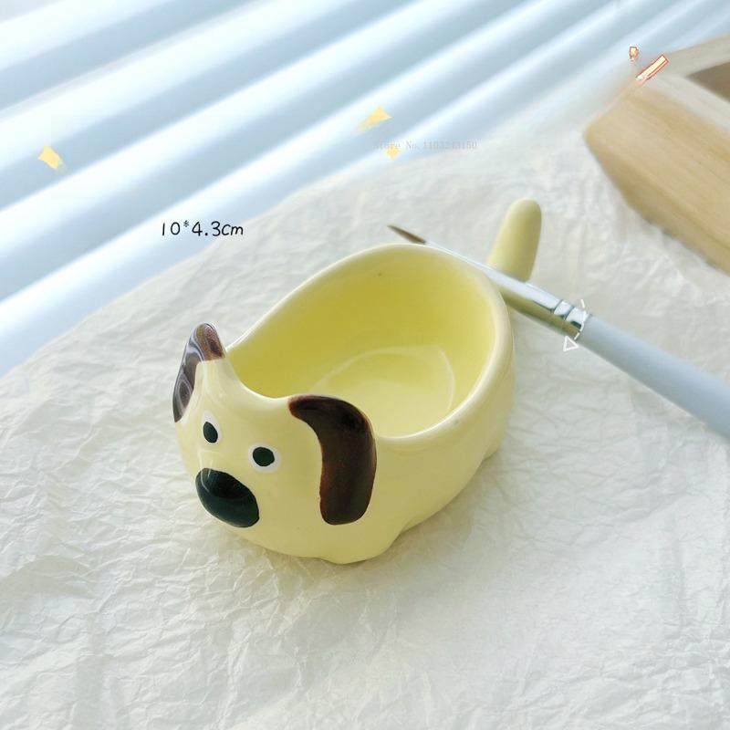 

Creative Ceramic Watercolor Palette Cat/dog Paint Tray Pen Holder Easy To Clean Pen Washing Cup Portable Painting Art Supplies