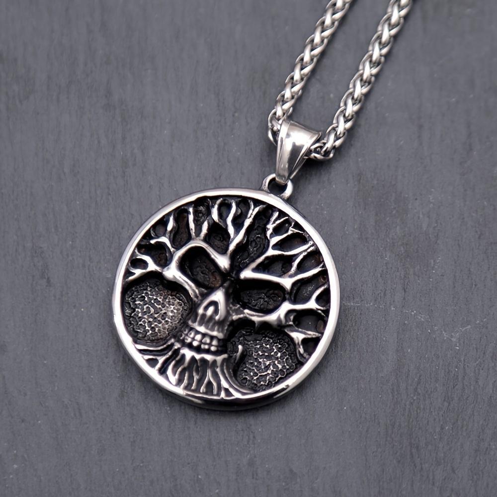 Vintage Viking Baum des Lebens Schädel Anhänger Halskette Herren Punk Gothic Schädel Halskette Mode Party Schmuck Geschenke