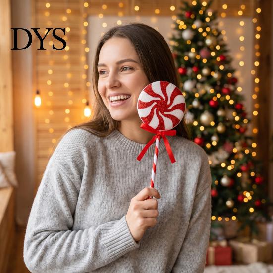 Seasonal Home Decor for Parties Christmas Lollipop Ornaments, Red White Swirl Candy Cane with Tree Spiral Ornament Bow, Artificial Props Tabletop