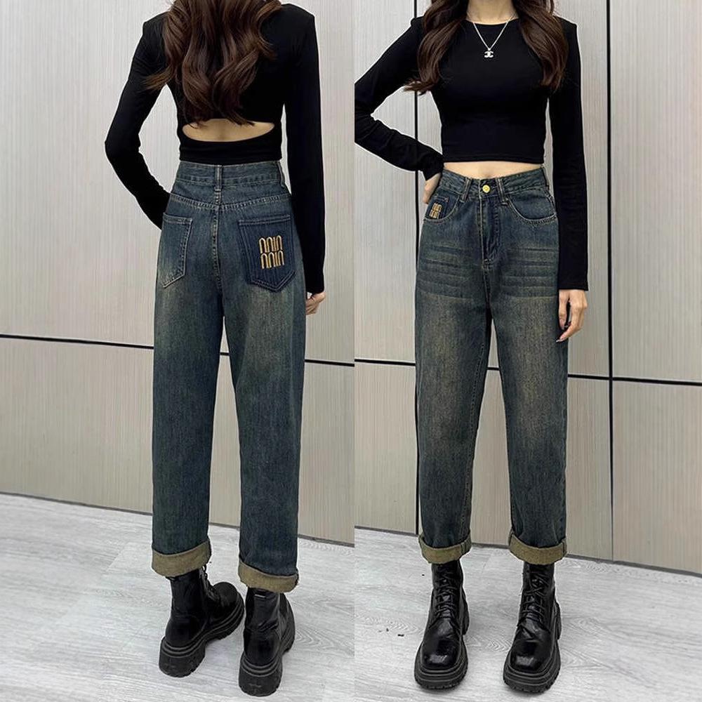 

Petite Plus Size High Waist Retro Gray Skinny Jeans - Versatile Straight-Leg Carrot Harem Pants XL