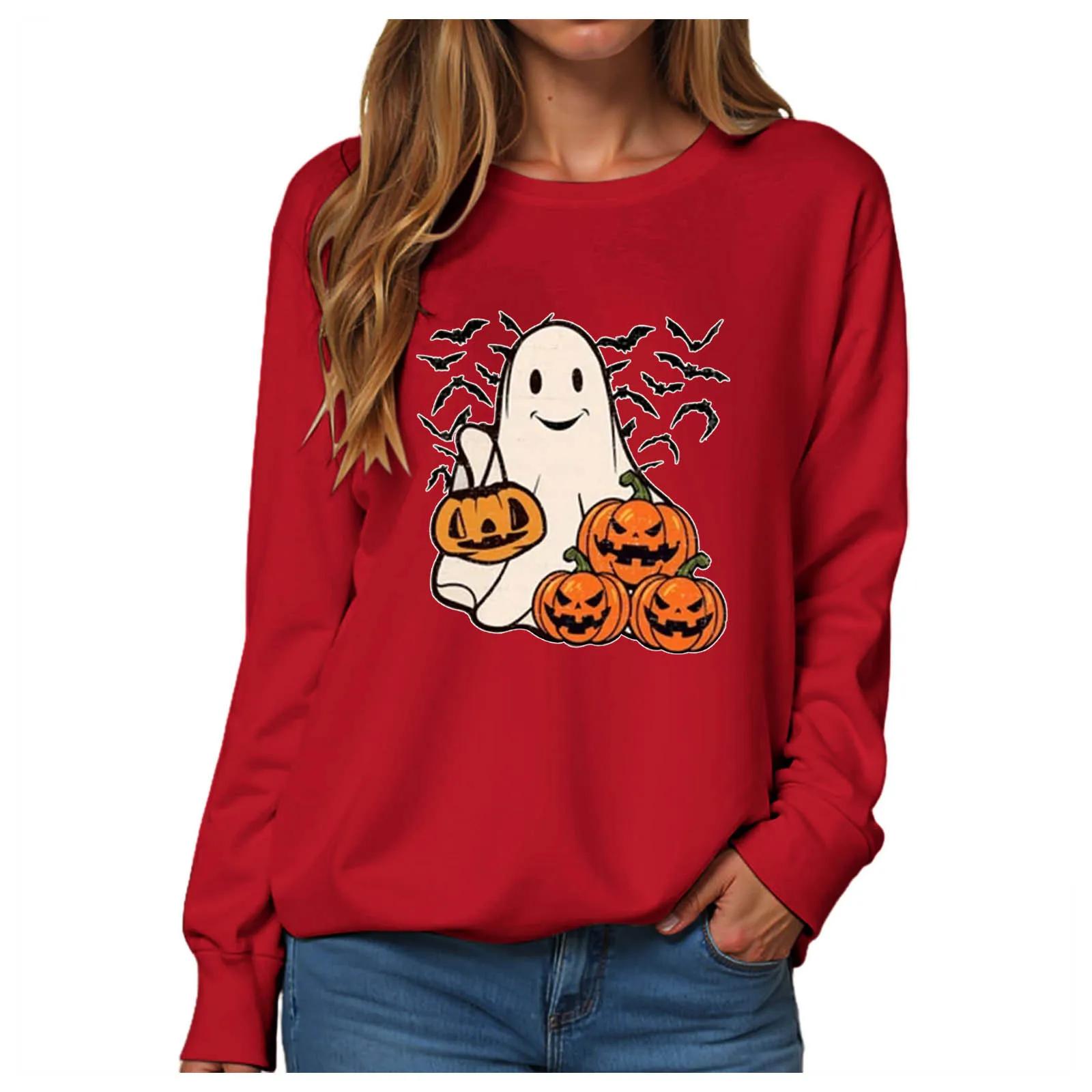 

Loose Casual Printed Long-sleeved Sweatshirt Factory Wholesale European and American Halloween Sweatshirt Round Neck S червоний