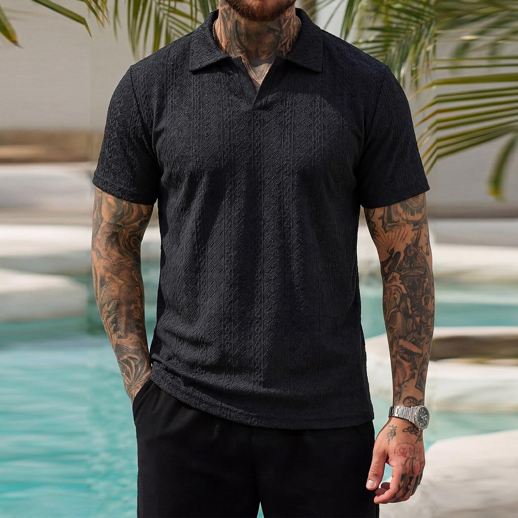 Men's Polo Shirt Short Sleeve Classic Fit Knit Collared Top Casual Comfortable Pullover